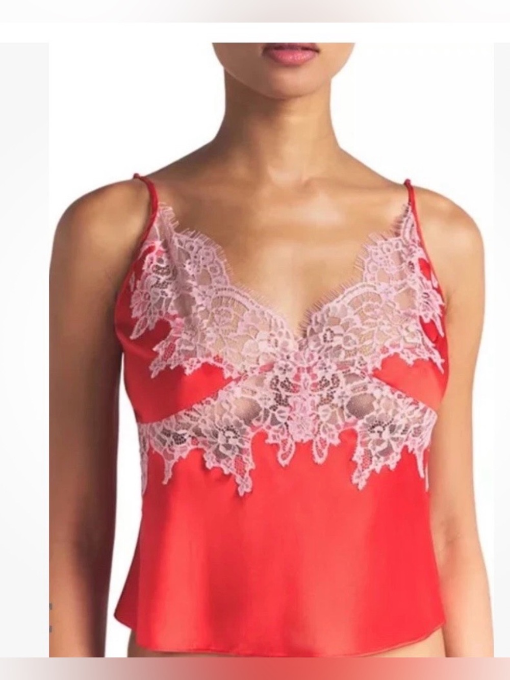 SKIMS Silk Lace Triangle Camisole Lounge Top In Ruby Red Size Small